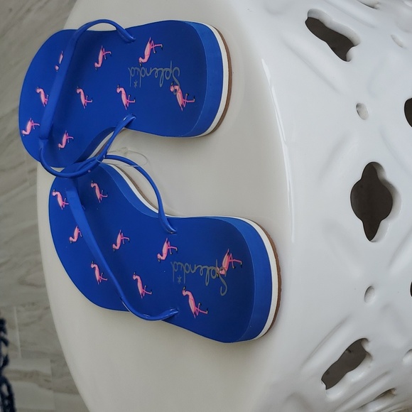 Splendid Flamingo Flip Flops, Blue with Pink Flamingos, Size 9, Never Worn - Picture 10 of 12